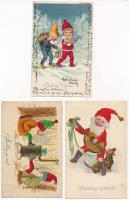6 db RÉGI üdvözlő motívum képeslap törpékkel / 6 pre-1945 greeting motive postcards with dwarves