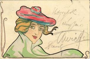 1899 (Vorläufer) Art Nouveau lady. A. Sockl Wien I. Serie VII. Sirenen u. Circen Nr. 38. litho. Szénásy és Reimann s: Carl Józsa (EK)