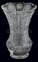 Ólomkristály üveg váza, metszett, apró csorbákkal, m: 28 cm