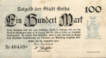 Német Birodalom/Weimari Köztársaság/Gotha 1922.09.30. 100M T:II/III+