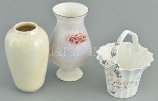 3 db porcelán váza és kosár, jelzettek, kopásnyomokkal, m: 10 és 11 cm