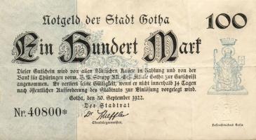 Német Birodalom/Weimari Köztársaság/Gotha 1922.09.30. 100M T:II/III+