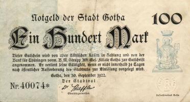 Német Birodalom/Weimari Köztársaság/Gotha 1922.09.30. 100M T:II/III+