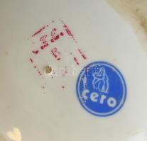 Porcelán kacsapár, kézzel festett, jelzett, kopásnyomokkal, 12,5×14,5 cm