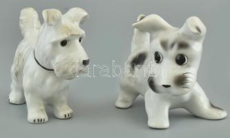 2 db porcelán kutya, kézzel festett, jelzett, kis kopásnyomokkal, m: 10 és 11,5 cm