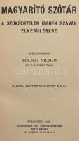Tolnai Vilmos(szerk.): Magyarító szótár, A szükségtelen idegen szavak elkerülésére. Bp., 1928. Eggen...
