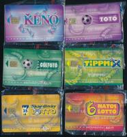 2002 6 db telefonkártya sportfogadás-szerencsejáték témában (Tippmix, Totó, Kenó stb), bontatlan, részben kissé sérült csomagolásban. Mindössze 500 pld.! / Unused phone card