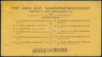 ca 1940 Pesti hazai első takarékpénztár egyesület csekkfüzet