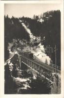 Mariazellerbahn, Mariazell Railway, train in winter, railway bridge