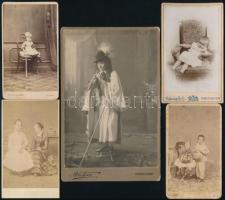 cca 1860-1900 5 db felvidéki műteremben készült vizitkártya és kabinetfotó Andrássy, Divald, népviselet