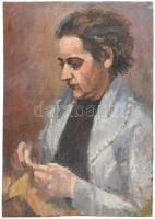 Ujváry Lajos (1925-2006): Női portré. Olaj, vászon, jelezve jobbra lent (nagyrészben átfestett jelzéssel). Vakkeret nélkül, 53,5x37,5 cm