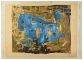 Rácz András (1926-2013): Kék kompozíció. Olaj, karton, jelzett (R). 50x70 cm