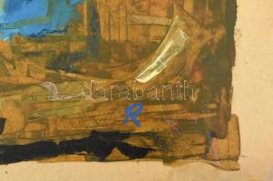 Rácz András (1926-2013): Kék kompozíció. Olaj, karton, jelzett (R). 50x70 cm