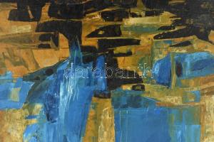 Rácz András (1926-2013): Kék kompozíció. Olaj, karton, jelzett (R). 50x70 cm