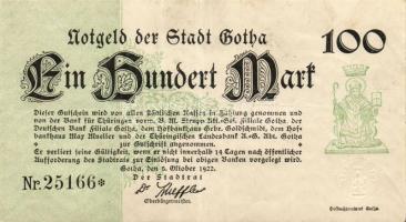 Német Birodalom/Weimari Köztársaság/Gotha 1922.10.5. 100M T:II/III+