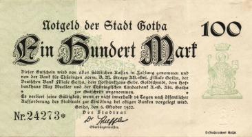 Német Birodalom/Weimari Köztársaság/Gotha 1922.10.5. 100M T:II/III+