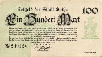 Német Birodalom/Weimari Köztársaság/Gotha 1922.10.5. 100M T:II/III+