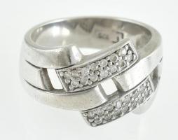 Ezüst(Ag) fonott gyűrű apró kövekkel, jelzett, méret: 54, bruttó: 6,7 g