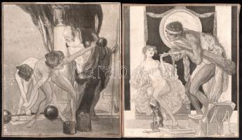 Franz von Bayros (1866-1924): 8 db erotikus libris Heliogravür, papír, jelzett a nyomaton Kartonra kasírozva. 17x15 cm