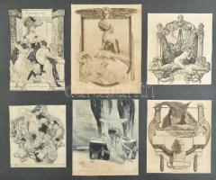 Franz von Bayros (1866-1924): 28 db erotikus exlibris Heliogravür, papír, jelzett a nyomaton Kartonr...