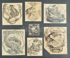 Franz von Bayros (1866-1924): 28 db erotikus exlibris Heliogravür, papír, jelzett a nyomaton Kartonr...