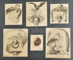 Franz von Bayros (1866-1924): 28 db erotikus exlibris Heliogravür, papír, jelzett a nyomaton Kartonr...