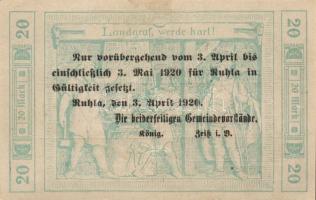 Német Birodalom/Weimari Köztársaság/Ruhla 1918.11.20. 20M (2x) T:II