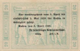 Német Birodalom/Weimari Köztársaság/Ruhla 1918.11.20. 20M (2x) T:II