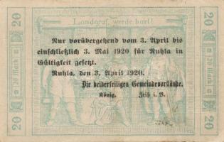 Német Birodalom/Weimari Köztársaság/Ruhla 1918.11.20. 20M (2x) T:II