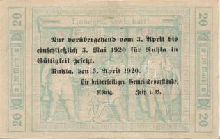 Német Birodalom/Weimari Köztársaság/Ruhla 1918.11.20. 20M (2x) T:II