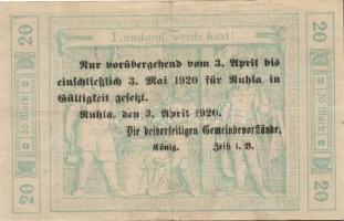 Német Birodalom/Weimari Köztársaság/Ruhla 1918.11.20. 20M (2x) T:II