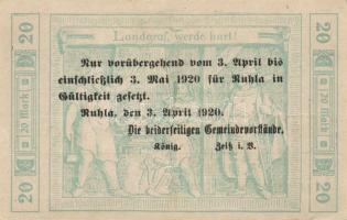 Német Birodalom/Weimari Köztársaság/Ruhla 1918.11.20. 20M (2x) T:II