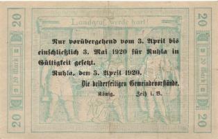 Német Birodalom/Weimari Köztársaság/Ruhla 1918.11.20. 20M (2x) T:II