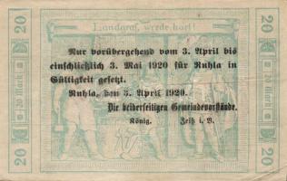 Német Birodalom/Weimari Köztársaság/Ruhla 1918.11.20. 20M (2x) T:II