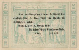 Német Birodalom/Weimari Köztársaság/Ruhla 1918.11.20. 20M (2x) T:II