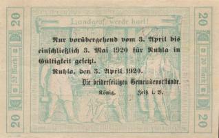 Német Birodalom/Weimari Köztársaság/Ruhla 1918.11.20. 20M (2x) T:II