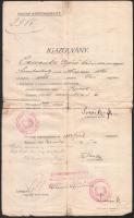 1918 Magyar Haditengerészet elbocsájtó igazolása távirászsegéd részére. Szakadt