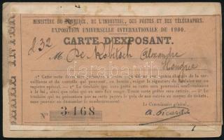 1900 A Párizsi Világkiállítás fényképes igazolványa magyar személy részrére