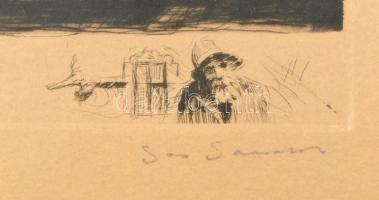 Olvashatatlan jelzéssel: Városrészlet. Rézkarc, papír, számozott (15/50). Üvegezett fa keretben. 29,...