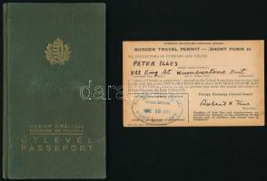 1943 Magyar keményfedeles útelvél USA határátlépési fényképes igazolvánnyal