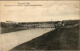 1915 Przemysl, Zniszczony most kolejowy / Terstörte Eisenbahnbrücke / WWI K.u.k. damaged railway bridge / Első világháborús osztrák-magyar katonai lap, szétlőtt vasúti híd (ázott / wet damage)