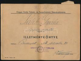 1943 Magyar Királyi Folyam- és Tengerhajózási Részvénytársaság illetménykönyve gépkezelő részére.