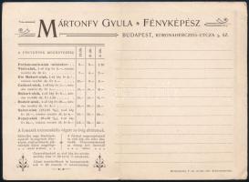 cca 1910 Mártonffy Gyula fényképész reklám kártya, hajtva