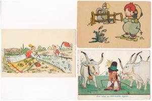 3 db RÉGI motívum képeslap: humoros / 3 pre-1945 motive postcards: humour