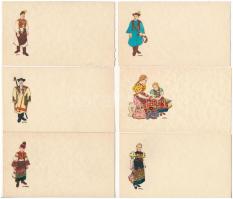 Détári György: Magyar népviseletek - 10 db régi kis alakú képeslap tokban / 10 pre-1945 mini postcar...