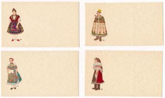 Détári György: Magyar népviseletek - 10 db régi kis alakú képeslap tokban / 10 pre-1945 mini postcar...