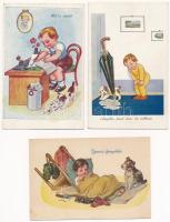 3 db RÉGI motívum képeslap: humoros, gyermek / 3 pre-1945 motive postcards: humour, children
