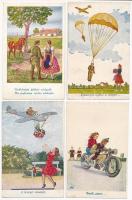 4 db RÉGI motívum képeslap: humoros katonai / 4 pre-1945 motive postcards: humorous military