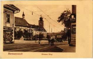 1913 Nagyszeben, Hermannstadt, Sibiu; Grosser Ring / tér, Hugo Lübecke, Fritz Connerth kalapos üzlete. G.A. Seraphin / square, hat shops (EK)