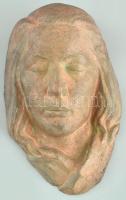 Art deco női fej, kerámia, jelzés nélkül, falra akasztható, éleinél egészen apró csorbákkal, m: 25 cm.